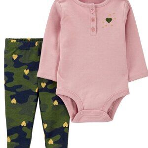 Baby Girl's Heart Bodysuit & Pants Set by Carter's Size 3 mos NWT